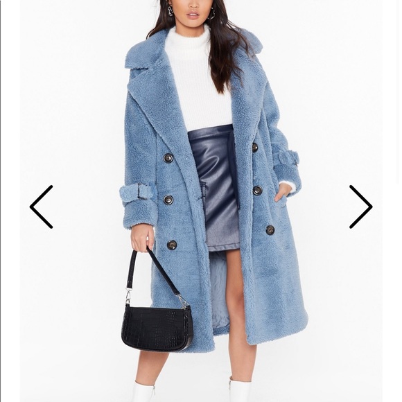 Faux shearling longline coat with button closures - Picture 2 of 6